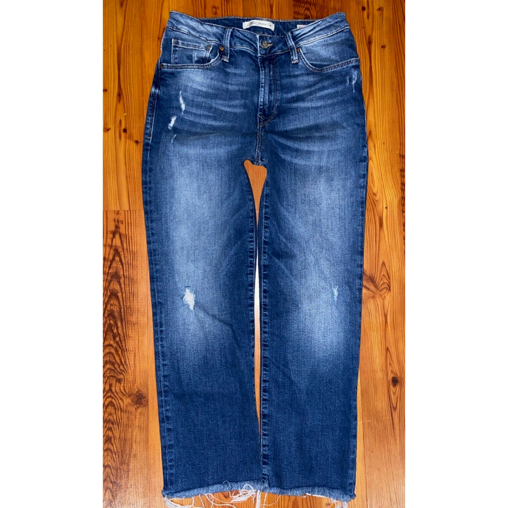 MAVI Niki High Rise Straight Leg Raw Hem Relaxed Distressed Crop Jeans Sz 27